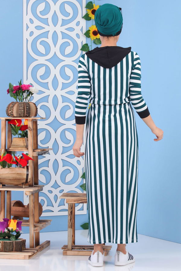 Çizgili Elbise Siyah Yeşil - 5135