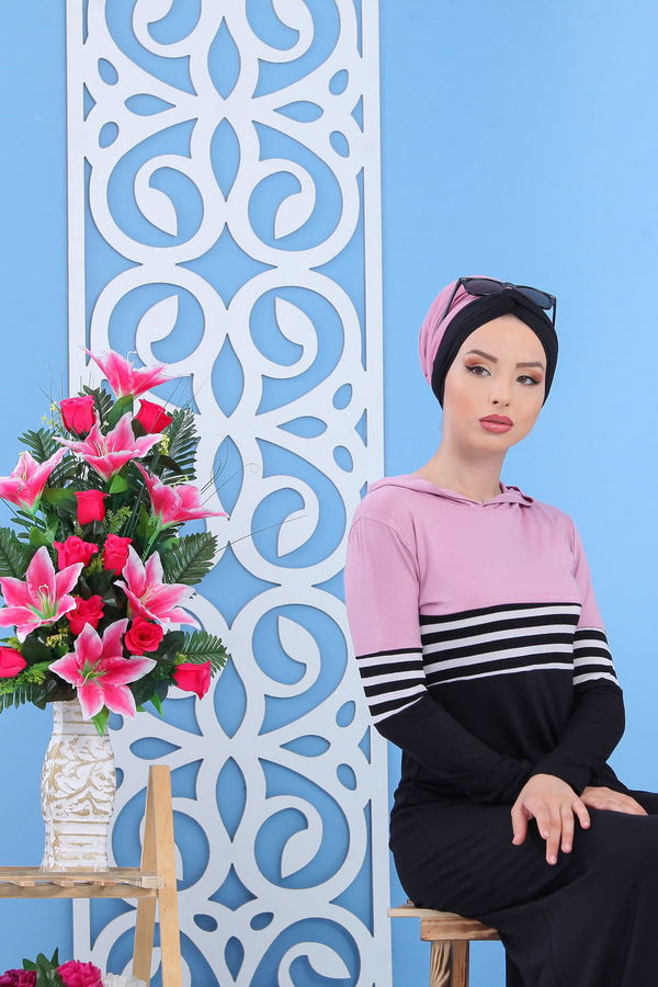 Elbise Siyah Pudra - 03 5147 Pembe - 5147