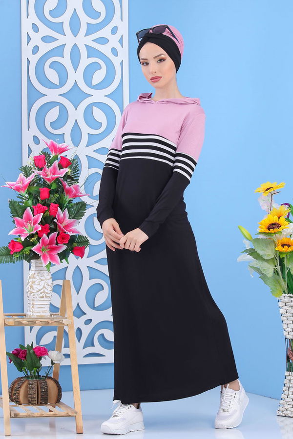Elbise Siyah Pudra - 03 5147 Pembe - 5147