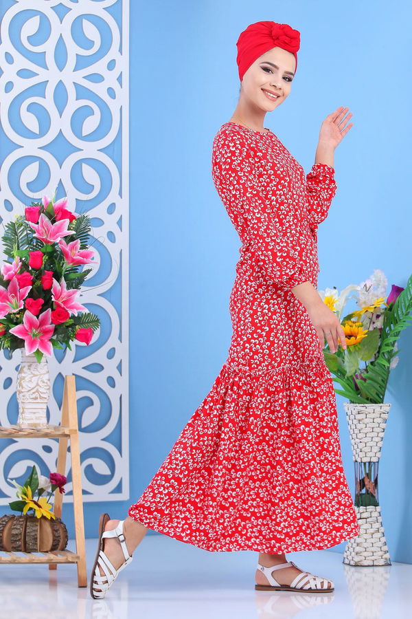 Desenli Elbise Kırmızı Kırmızı - 7588 Kırmızı