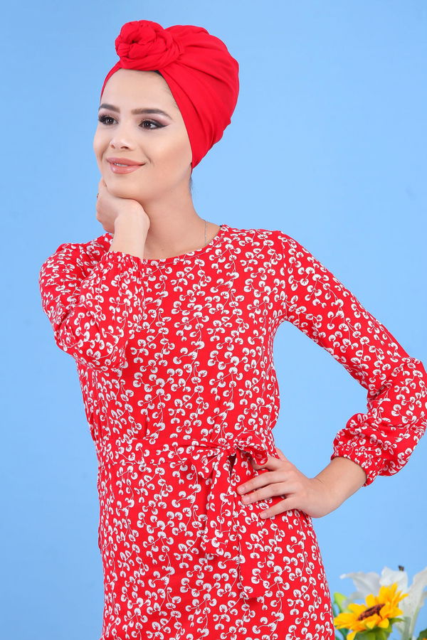 Desenli Elbise Kırmızı Kırmızı - 7588 Kırmızı