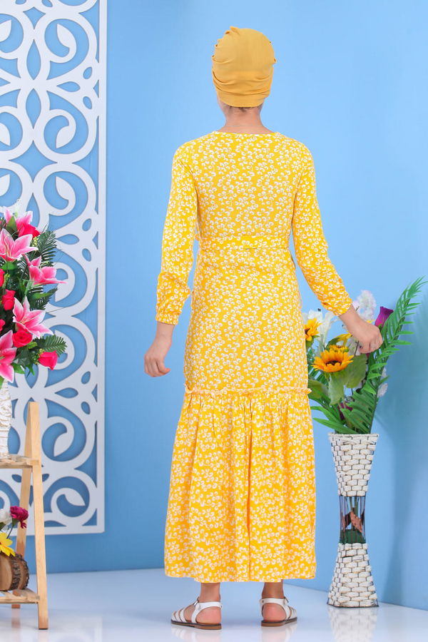 Desenli Elbise Kırmızı Sarı - 7588 Sarı