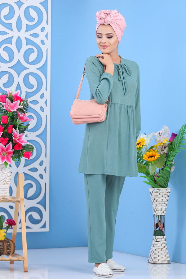 Tunik Pantolon Siyah Yeşil - 7397