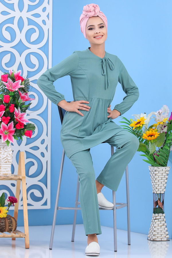 Tunik Pantolon Siyah Yeşil - 7397