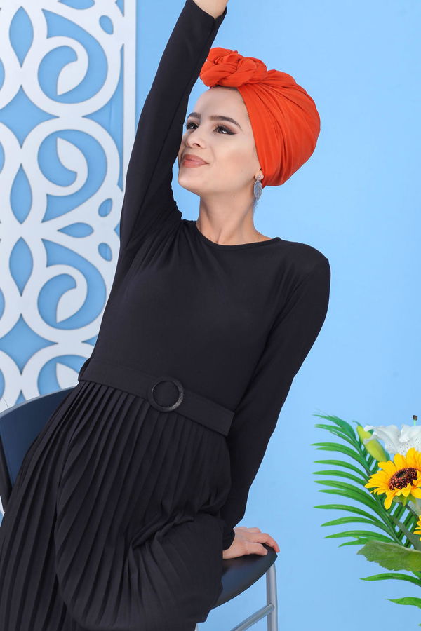 Pliseli Elbise Siyah Siyah - 7581