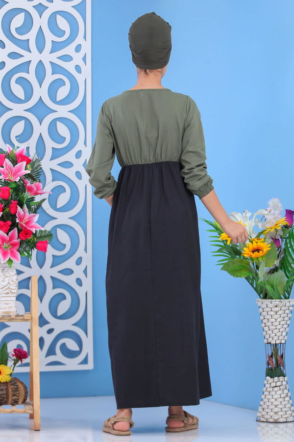 Dügme Detay Elbise Haki Haki - 7591 HAKİ