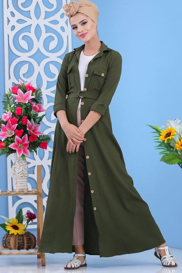 Dügmeli Elbise Haki - 02 7309 Haki - 7309 HAKİ
