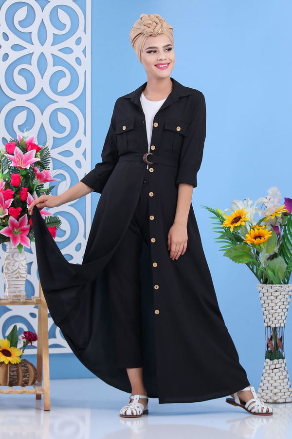 Dügmeli Elbise Siyah - 02 7309 Siyah - 7309 SİYAH