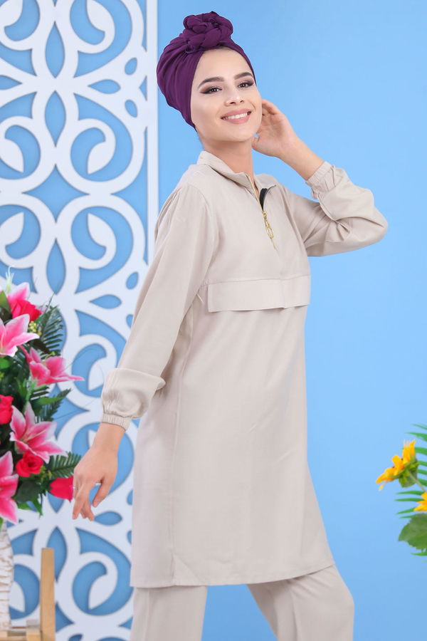 Tunik Pantolon Pudra  Bej - 7601 BEJ