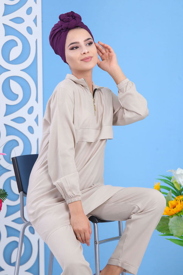 Tunik Pantolon Pudra  Bej - 7601 BEJ