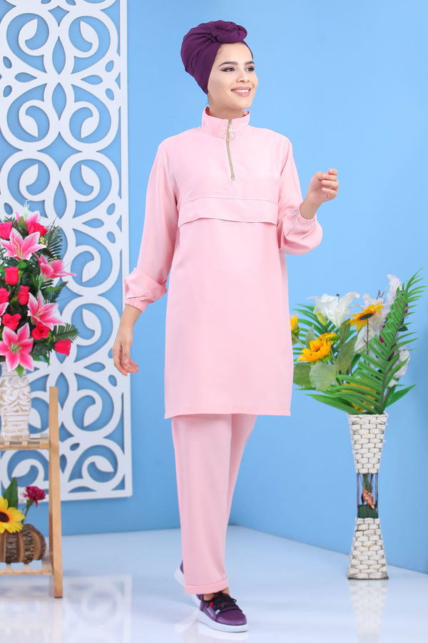 Tunik Pantolon Pudra  Pembe - 7601 PEMBE