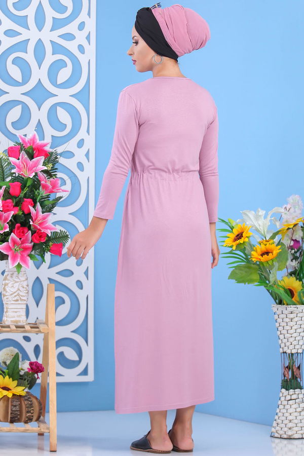 Baskılı Elbise Siyah Pembe - 5124 PEMBE