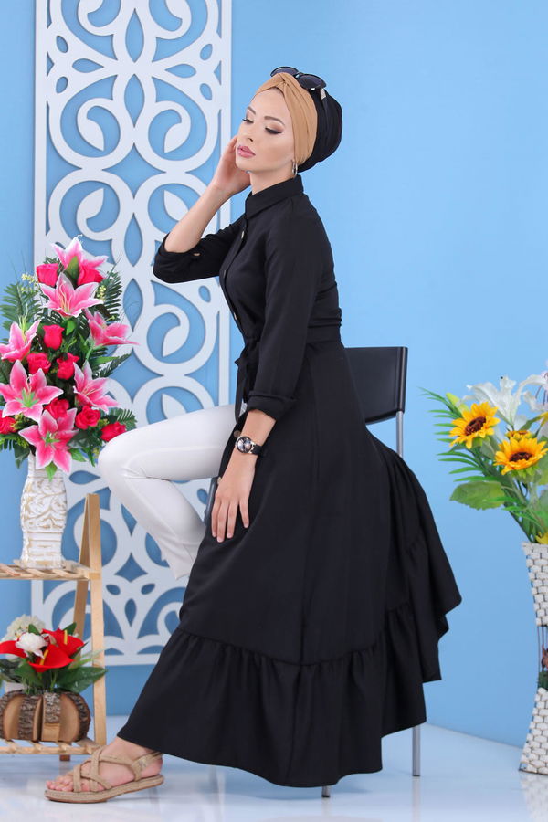 Kuşaklı Elbise Siyah  Siyah - 7640
