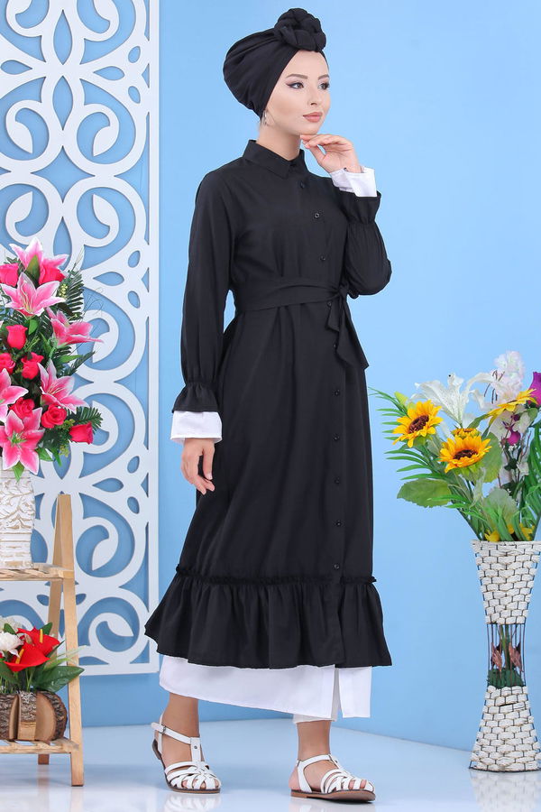 Fırlırlı Elbise Siyah - 02 7638 Siyah - 7638 SİYAH
