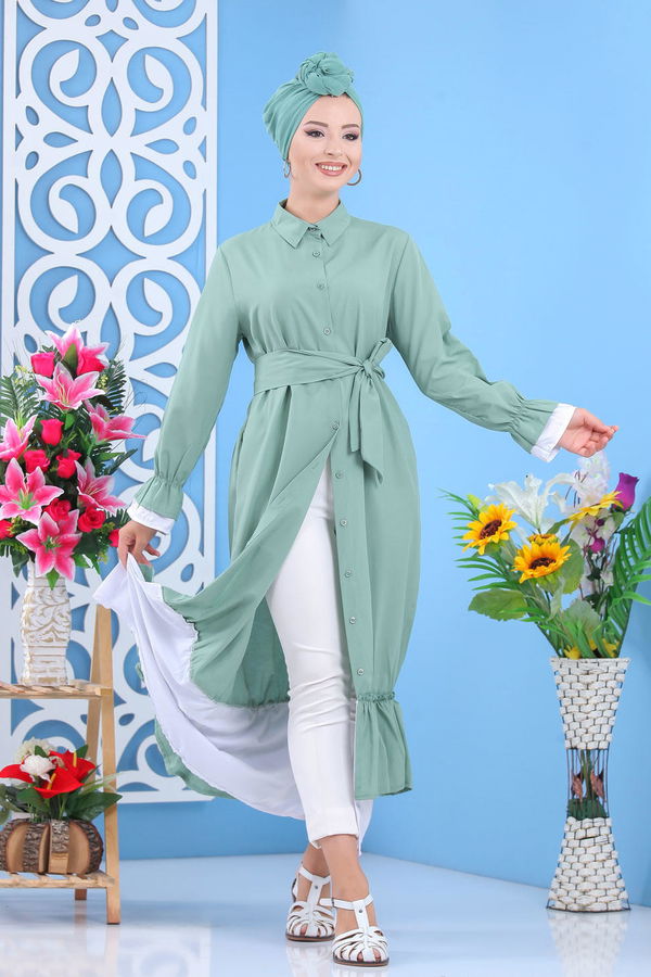 Fırlırlı Elbise Siyah  Yeşil - 7638 YEŞİL