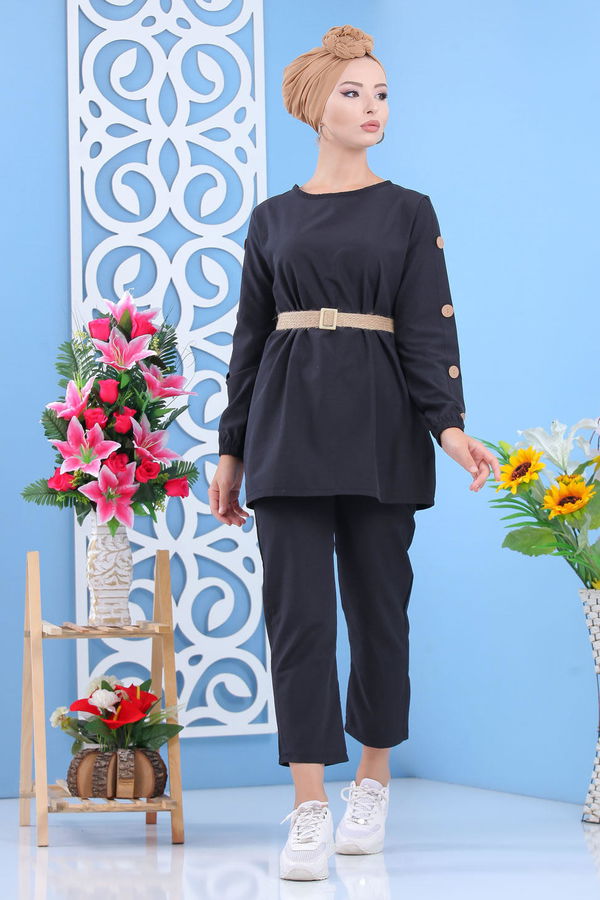 Tunik Pantolon Kemer Siyah Siyah - 7642 SİYAH