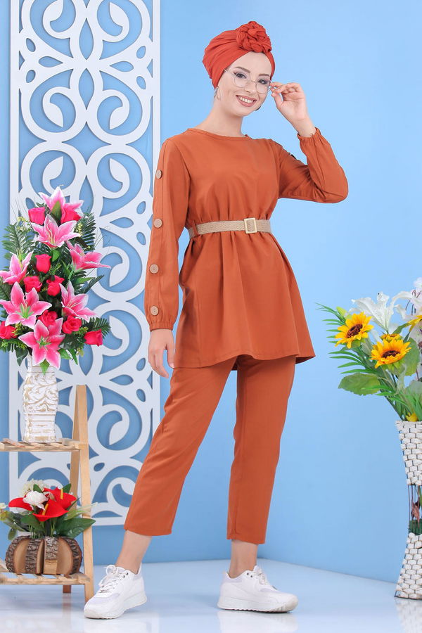 Tunik Pantolon Kemer Siyah Kiremit - 7642 KİREMİT