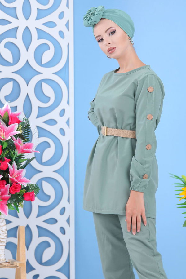Tunik Pantolon Kemer Siyah Yeşil - 7642