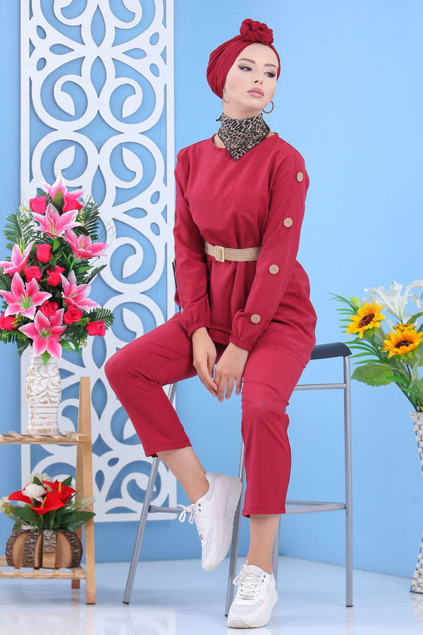 Tunik Pantolon Kemer Siyah Bordo - 7642