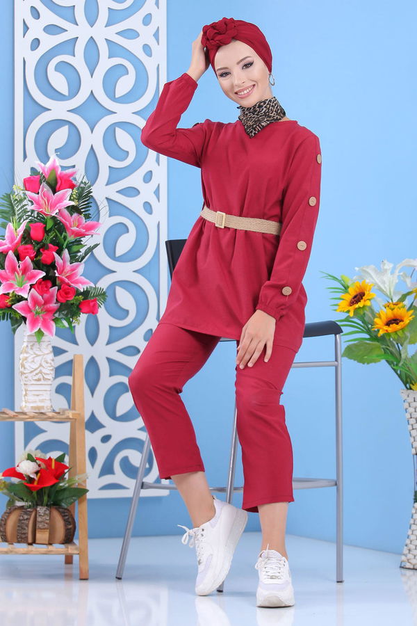 Tunik Pantolon Kemer Siyah Bordo - 7642