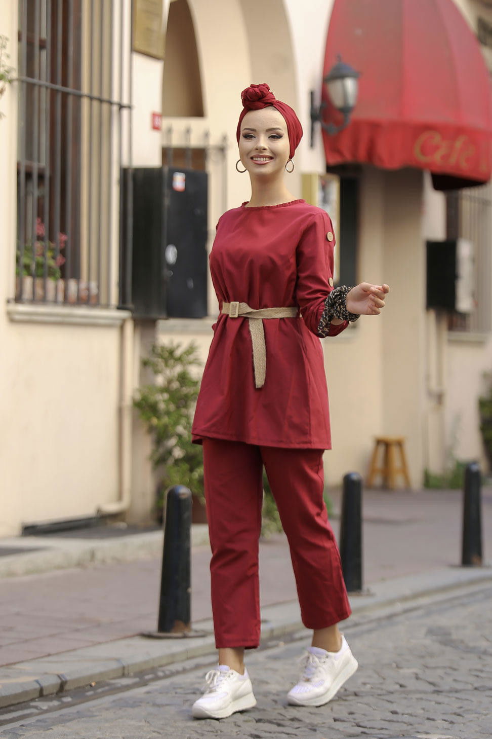 Tunik Pantolon Kemer Siyah Bordo - 7642