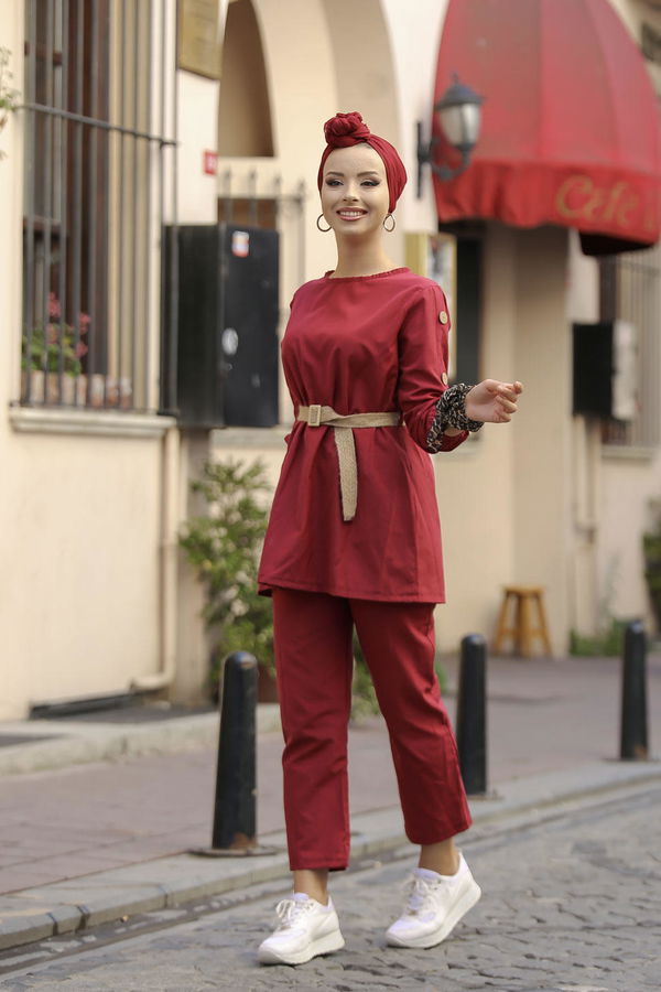 Tunik Pantolon Kemer Siyah Bordo - 7642