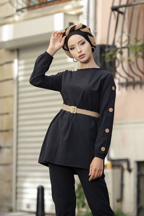 Tunik Pantolon Kemer Siyah Siyah - 7642 SİYAH