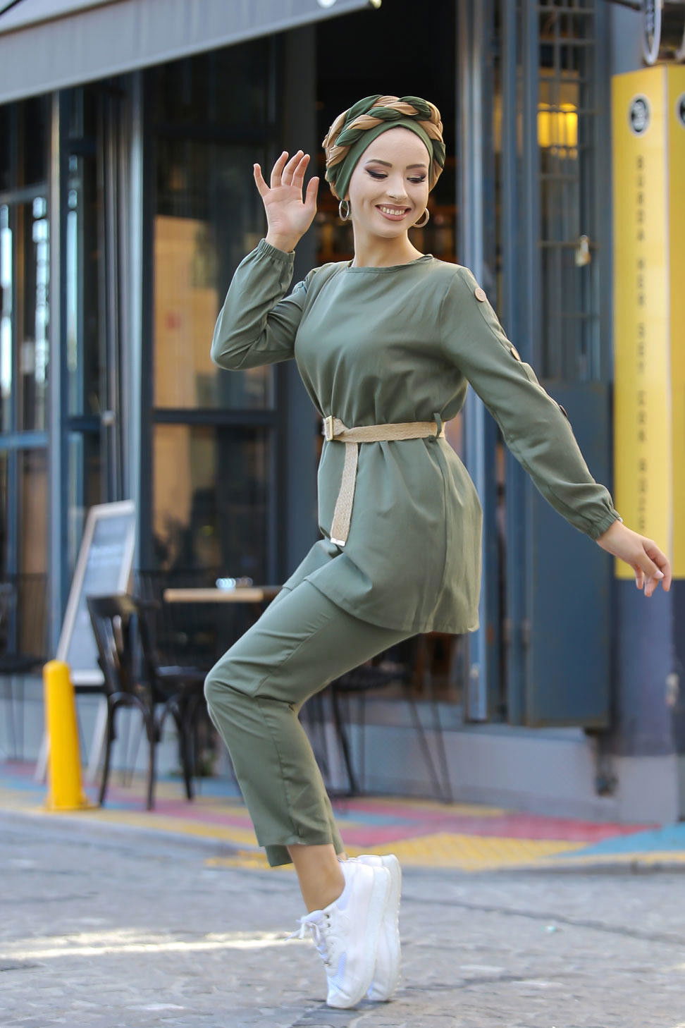 Tunik Pantolon Kemer Siyah Haki - 7642 HAKİ