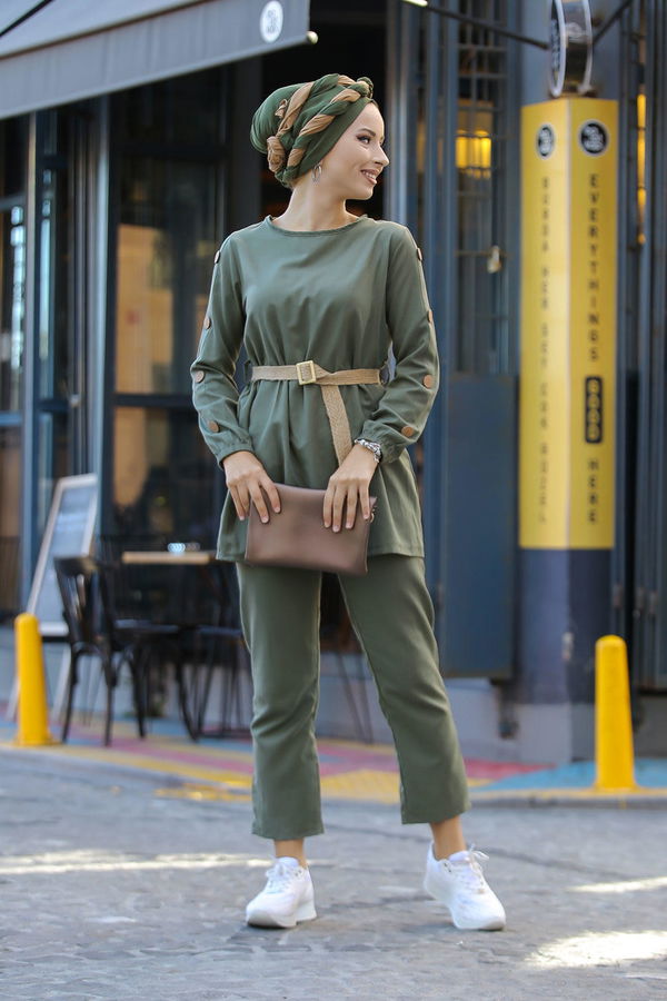 Tunik Pantolon Kemer Siyah Haki - 7642 HAKİ