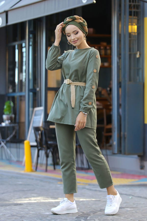 Tunik Pantolon Kemer Siyah Haki - 7642 HAKİ