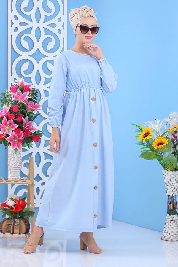 Dügme Detay Elbise Bebe Mavi - 02 7160 Mavi - 7160 MAVİ