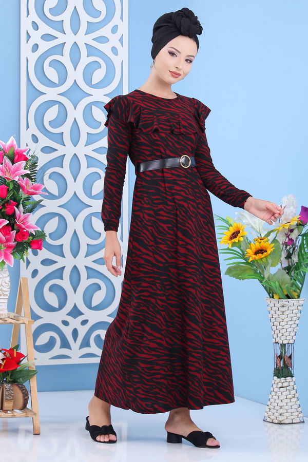 Leopar Desen Elbise Bordo - 02 7315 Bordo - 7315