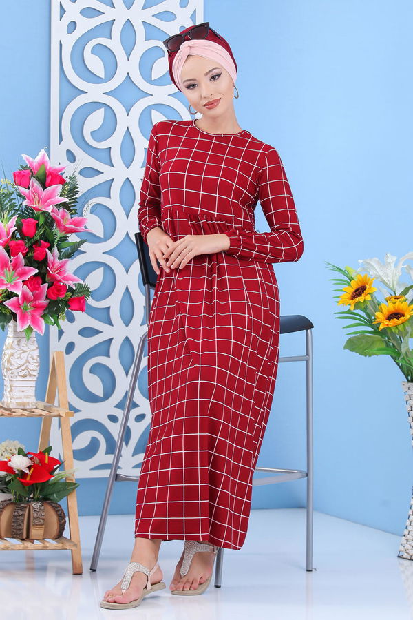 Kareli Elbise Bordo - 02 7055 Bordo - 7055