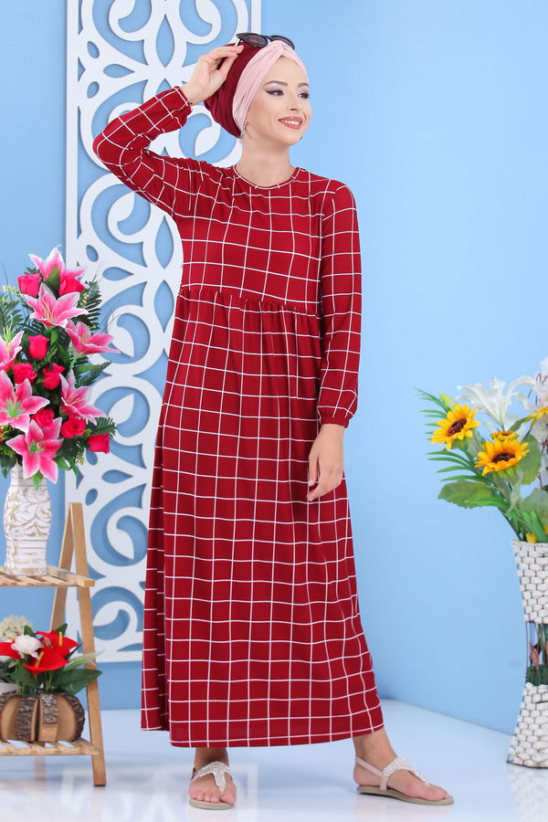 Kareli Elbise Bordo - 02 7055 Bordo - 7055