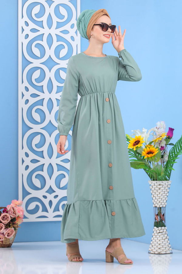 Elbise Siyah  Yeşil - 7645 YEŞİL