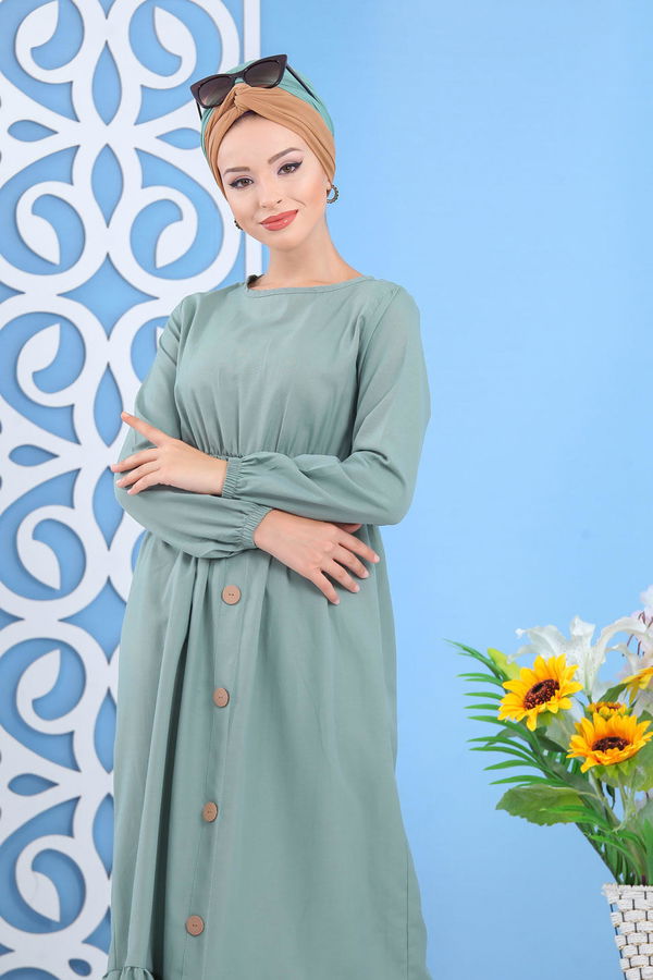 Elbise Siyah  Yeşil - 7645 YEŞİL