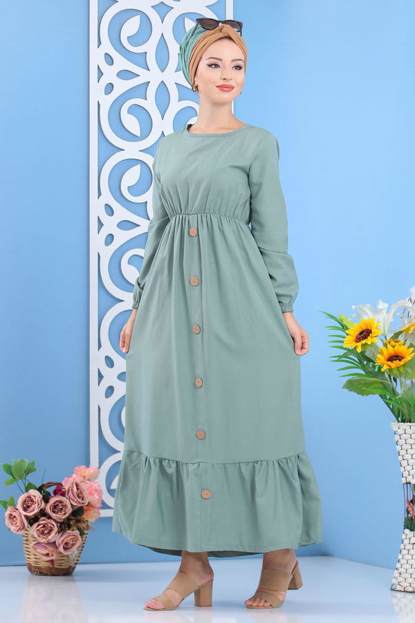 Elbise Siyah  Yeşil - 7645 YEŞİL