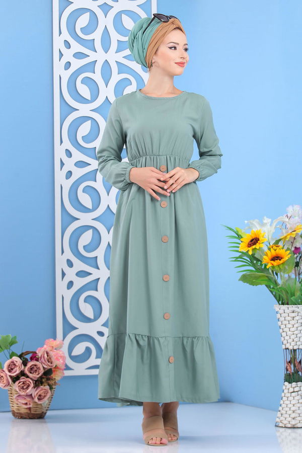 Elbise Siyah  Yeşil - 7645 YEŞİL