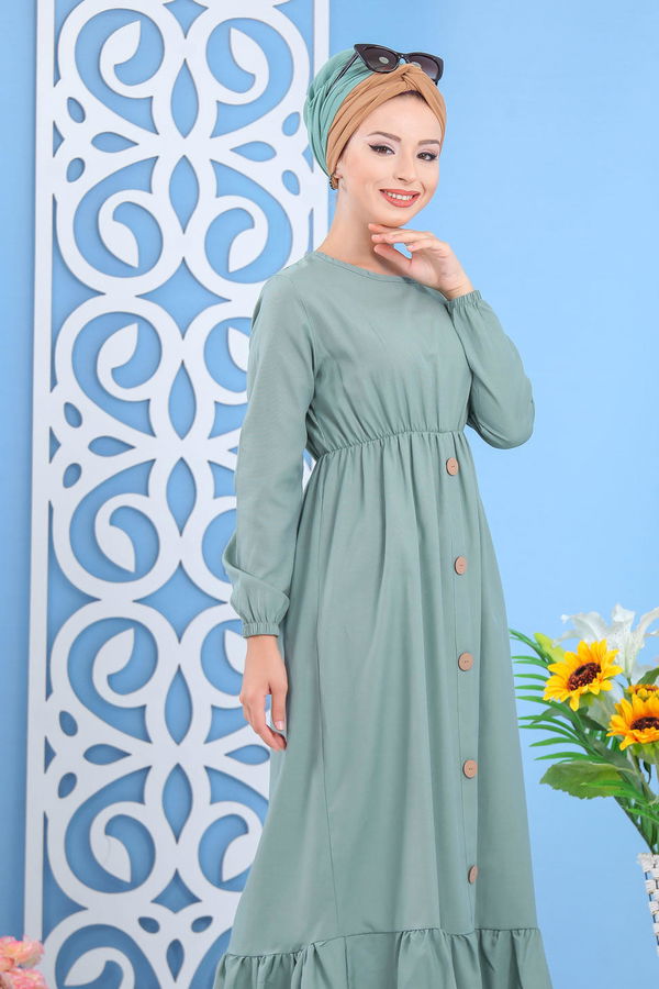 Elbise Siyah  Yeşil - 7645 YEŞİL