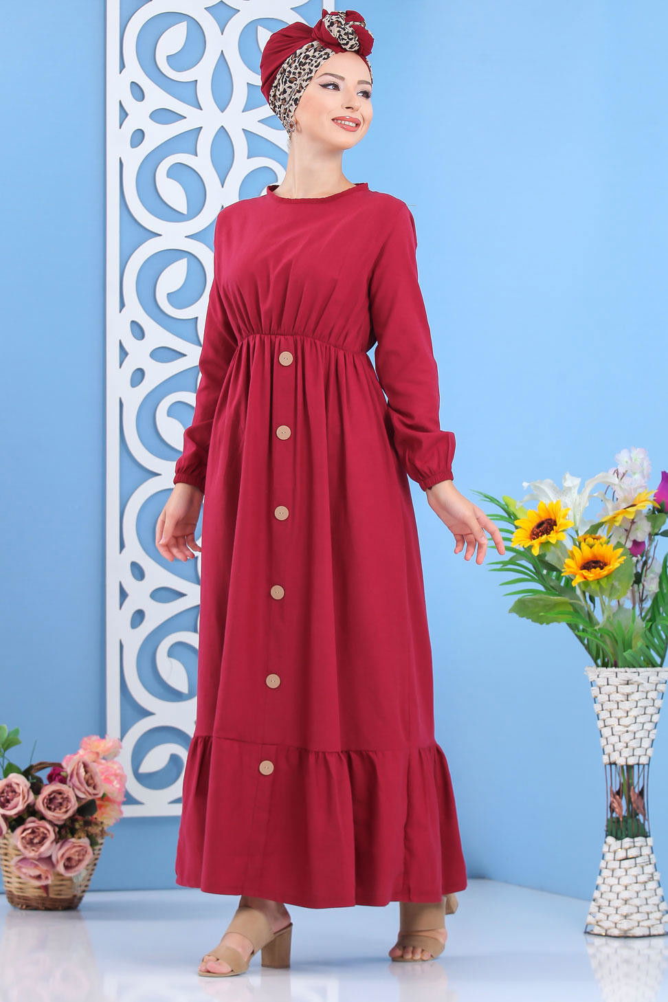 Elbise Siyah  Bordo - 7645