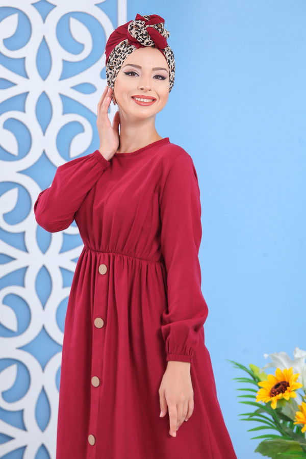 Elbise Siyah  Bordo - 7645