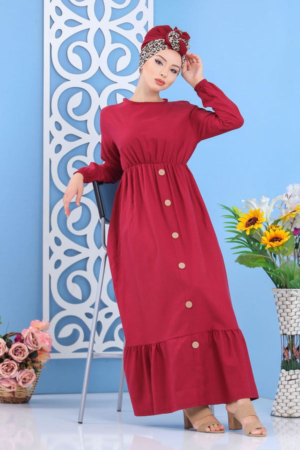 Elbise Siyah  Bordo - 7645