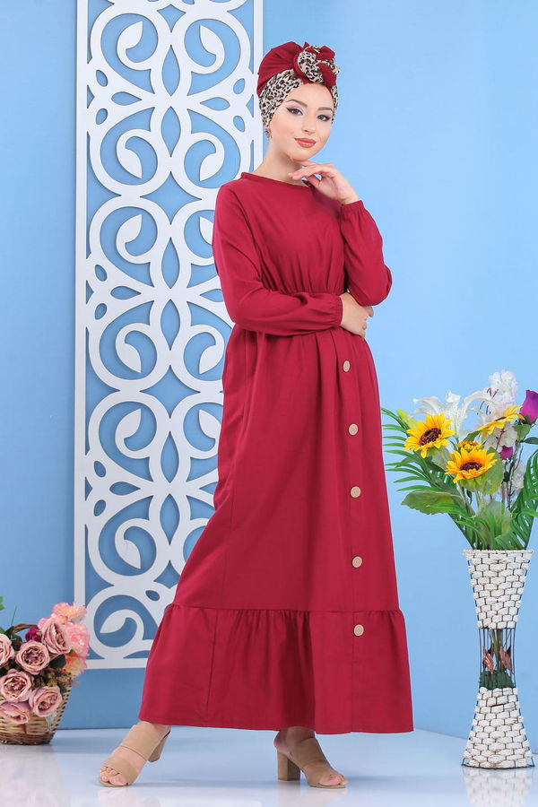 Elbise Siyah  Bordo - 7645
