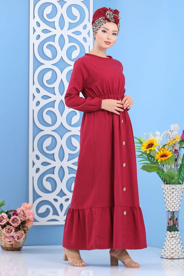 Elbise Siyah  Bordo - 7645
