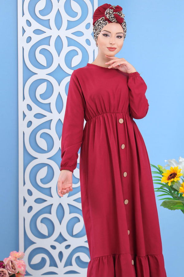 Elbise Siyah  Bordo - 7645