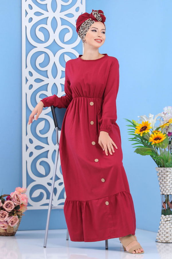 Elbise Siyah  Bordo - 7645