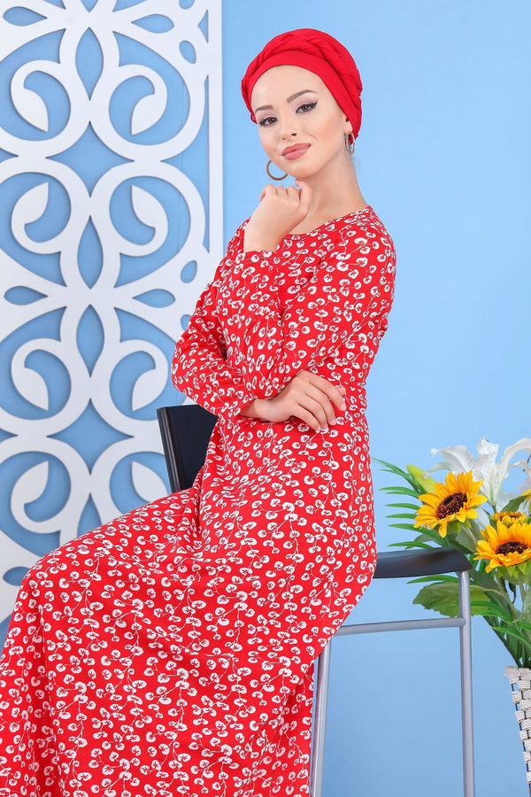 Elbise Lacivert  Kırmızı - 7648 Kırmızı