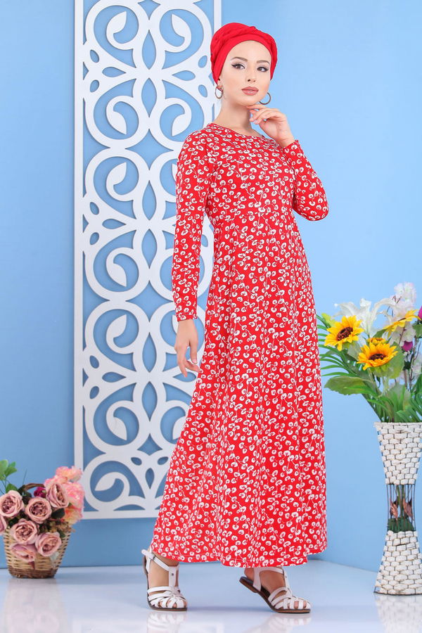 Elbise Lacivert  Kırmızı - 7648 Kırmızı