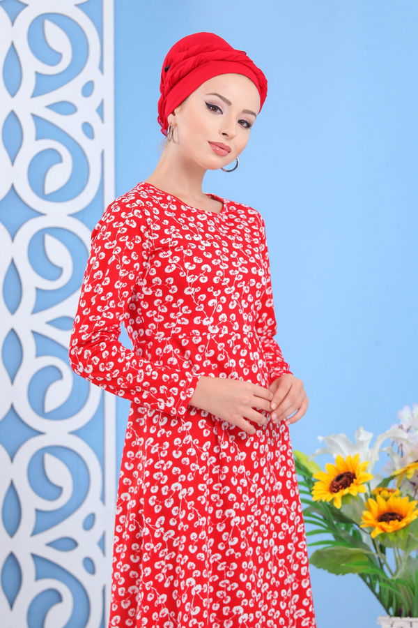 Elbise Lacivert  Kırmızı - 7648 Kırmızı