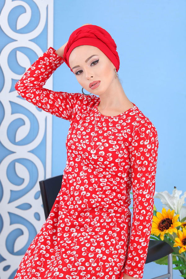 Elbise Lacivert  Kırmızı - 7648 Kırmızı